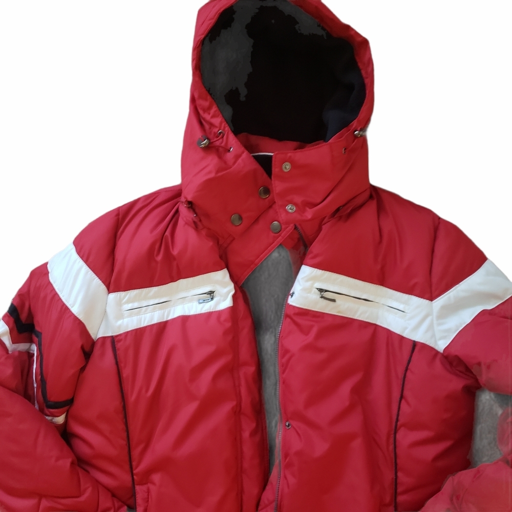 SJB Active Red White Insulated Winter Snow Hooded Jacket. Size Large